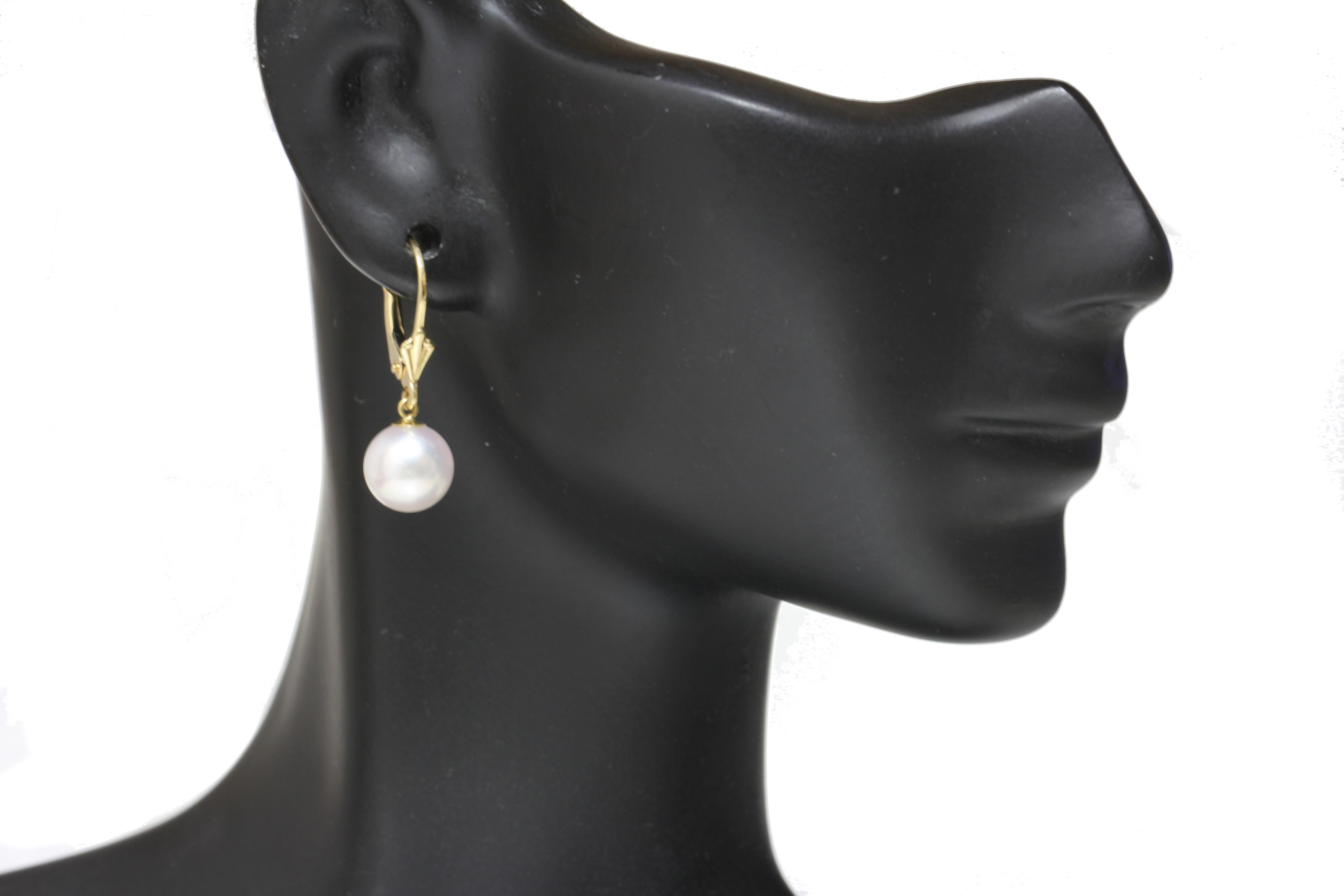 Uncut Saltwater Akoya Pearl Fleur Des Lis Earrings 9 - 8.5mm 14k Yellow Gold Flawless  For Sale
