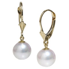 Saltwater Akoya Pearl Fleur Des Lis Earrings 9 - 9.5mm 14k Yellow Gold Flawless