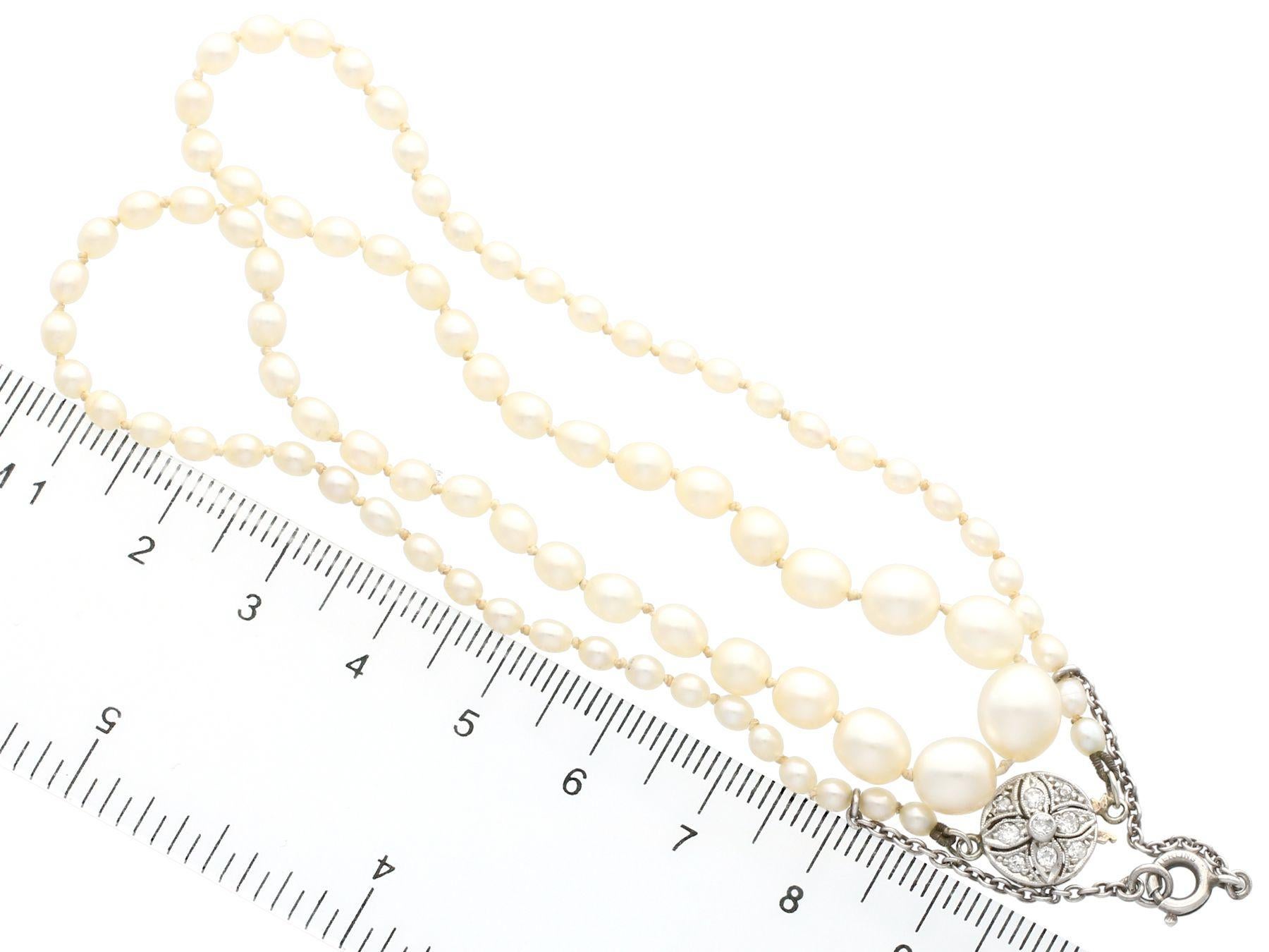 Women's or Men's Saltwater Natural Pearl Necklace Diamond and Yellow Gold Clasp For Sale