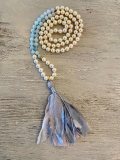 Saltwater Pearls, Aquamarine, Diamond Mala / Meditation / Prayer Necklace