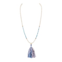 Saltwater Pearls, Aquamarine, Diamond Mala / Meditation / Prayer Necklace