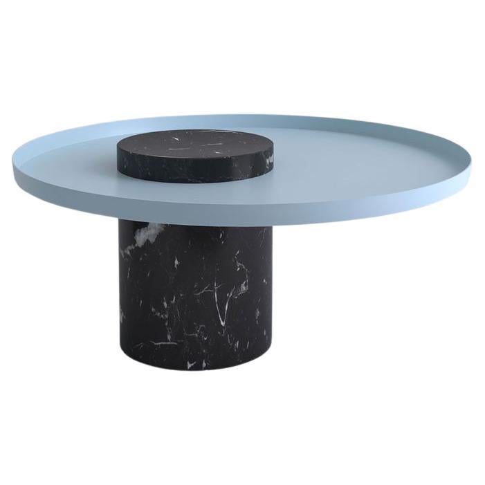 Salute Table Black Marble Column Light Blue Tray by La Chance For Sale