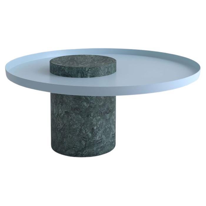 Salute Table Green Marble Column Light Blue Tray by La Chance