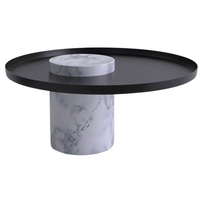 Salute Table White Marble Column Black Tray by La Chance For Sale