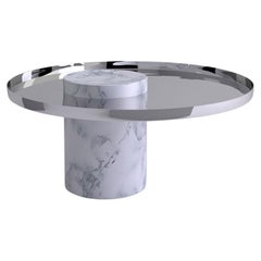 Salute Table White Marble Column Polished Steel Tray by La Chance