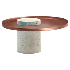 Salute Table White Travertin Column Copper Tray by La Chance