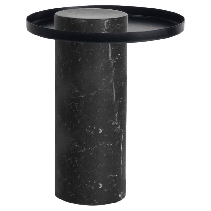 Salute Table 46hcm Black Marble Column Black Tray by La Chance For Sale