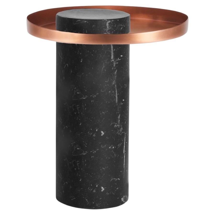 Salute Table 46hcm Black Marble Column Copper Tray by La Chance For Sale