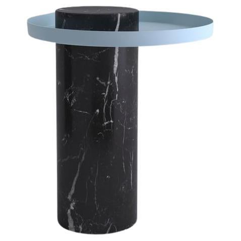 Salute Table Black Marble Column Light Blue Tray By La Chance For Sale