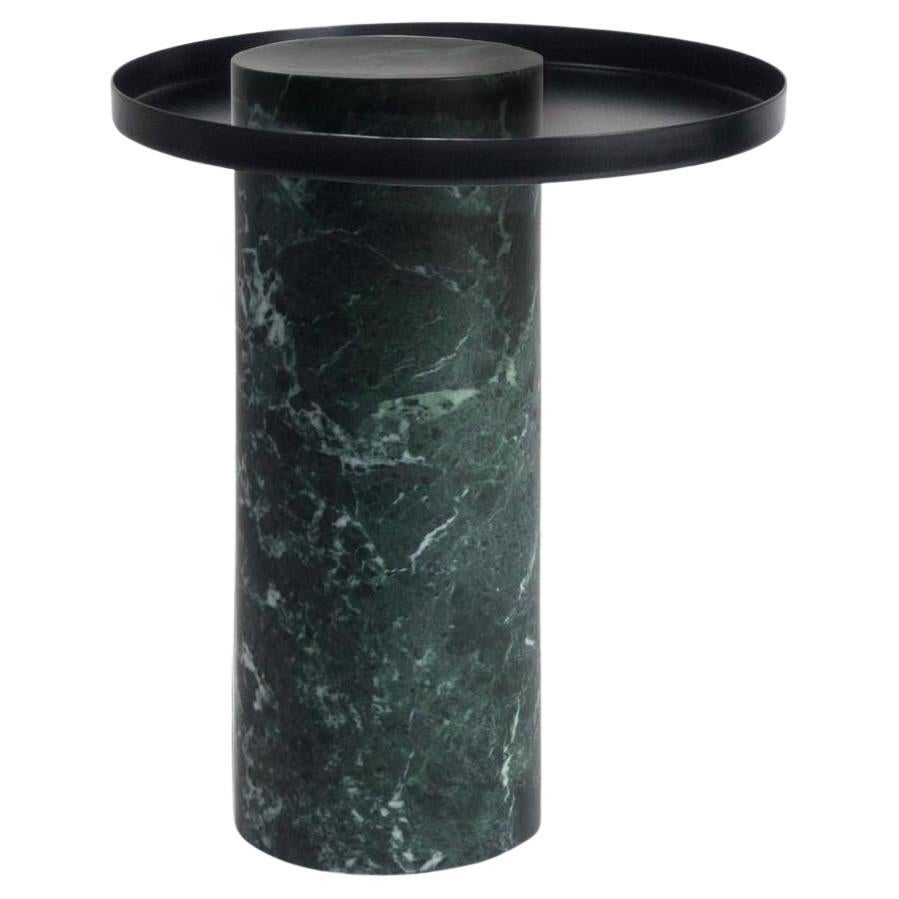 Salute Table 46hcm Green Marble Column Black Tray by La Chance For Sale