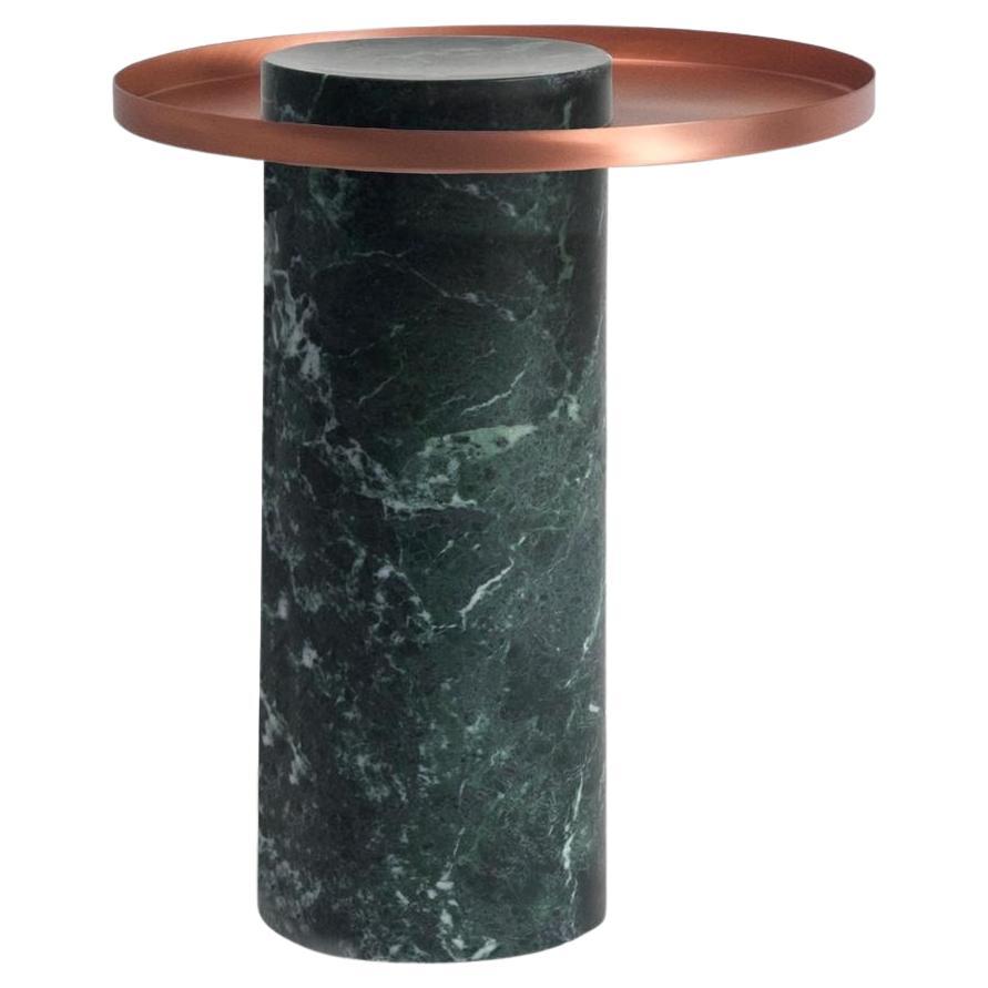 Salute Table 46hcm Green Marble Column Copper Tray By La Chance For Sale