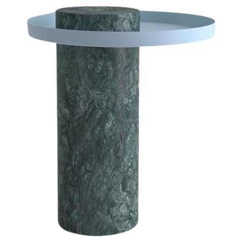 Salute Table Green Marble Column Light Blue Tray by La Chance For Sale