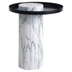 Salute Table White Marble Column Black Tray by La Chance