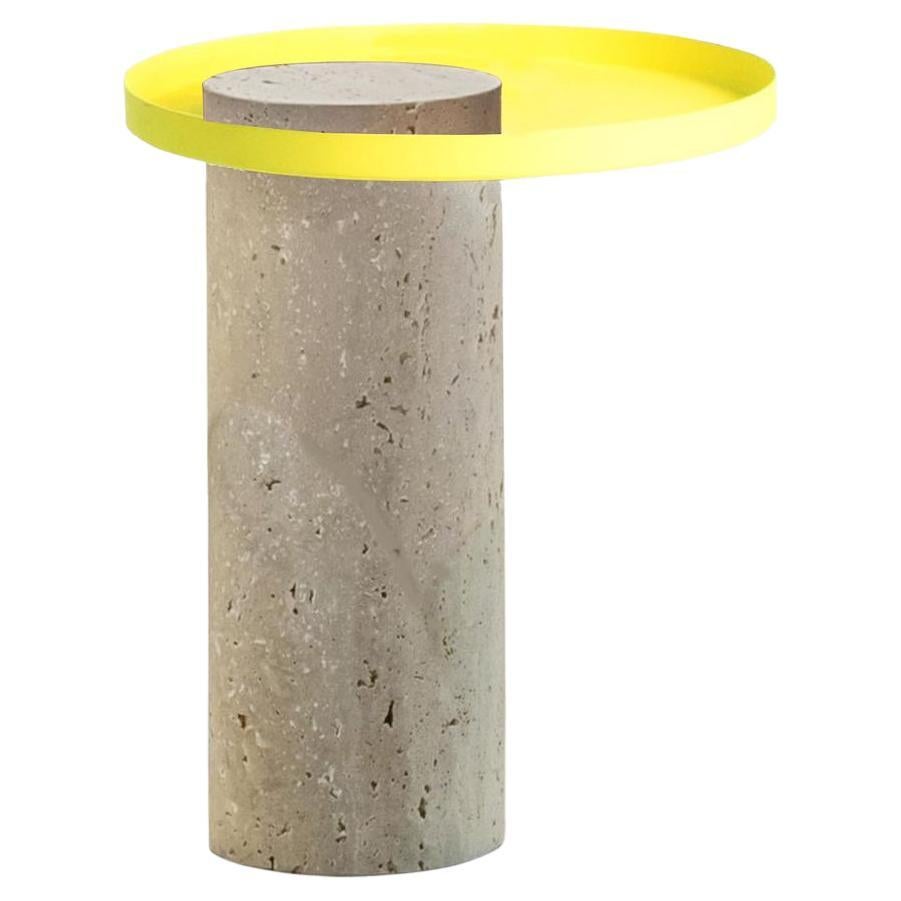 Salute Table 46hcm White Travertin Column Yellow Tray by La Chance