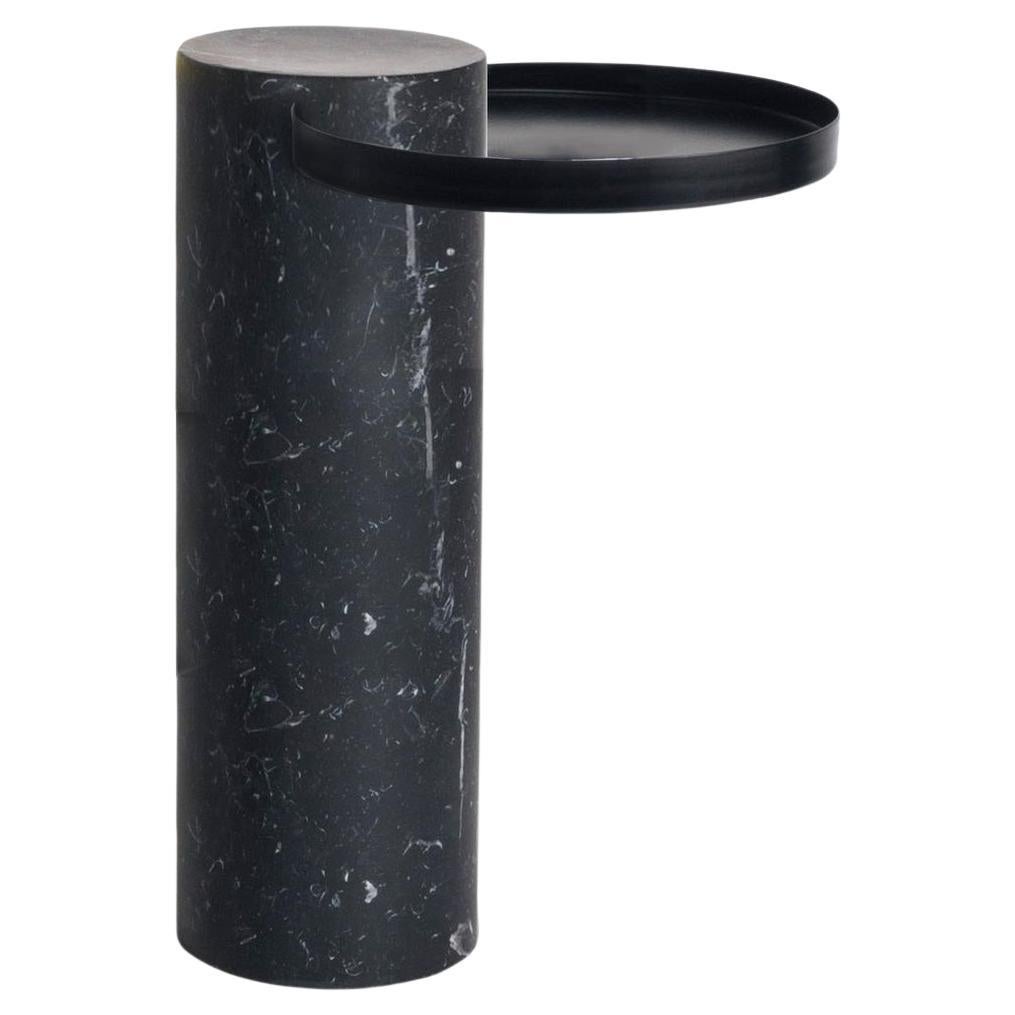 Salute Table 57hcm Black Marble Column Black Tray by La Chance For Sale