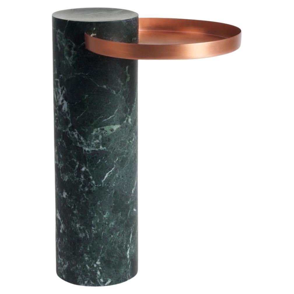 Salute Tisch 57hcm Grüner Marmor Säulen-Kupfertablett von La Chance im Angebot