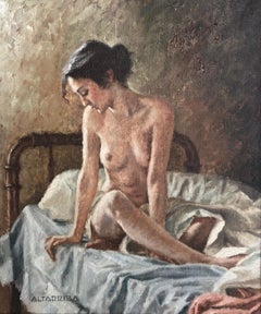 Pittura ad olio su tela di una donna nuda