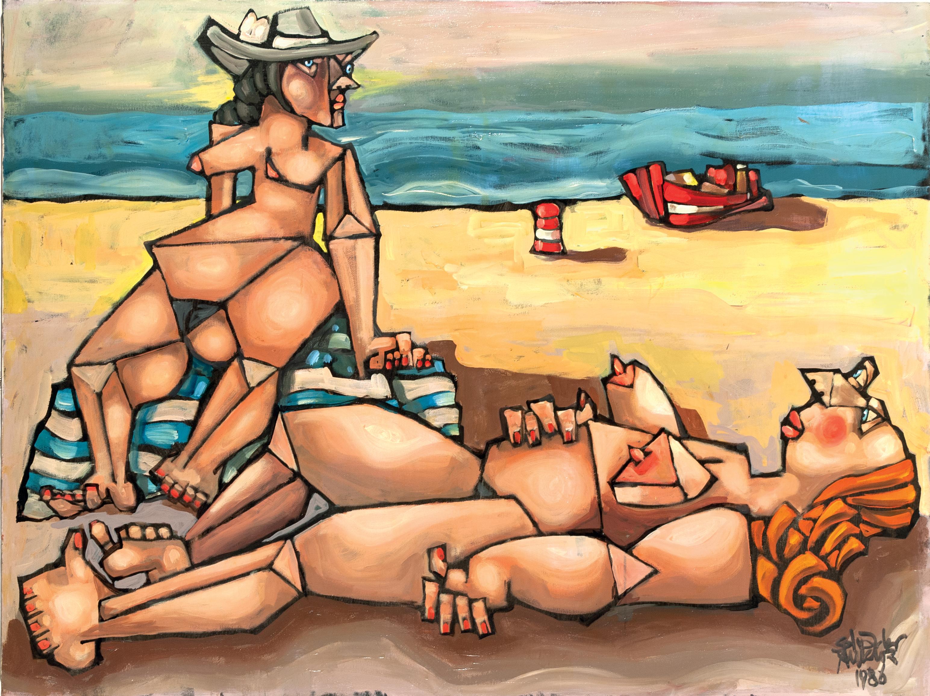 Dies ist ein Meisterwerk von Salvador Aulestia (Barcelona 1915 - Mailand 1994).

Es gibt nur sehr wenige Gemälde wie dieses, mehr wegen ihrer Seltenheit als wegen ihrer Qualität. 

Zwei Frauen am Strand, die, wie der Titel schon sagt, vergeblich