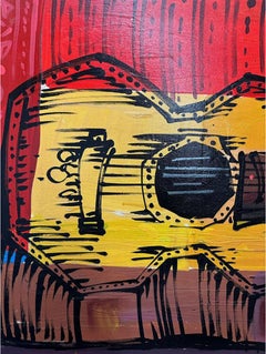 "Guitar" by Salvador Aulestia (Barcelona 1915-Milano 1994), acrylic on canvas
