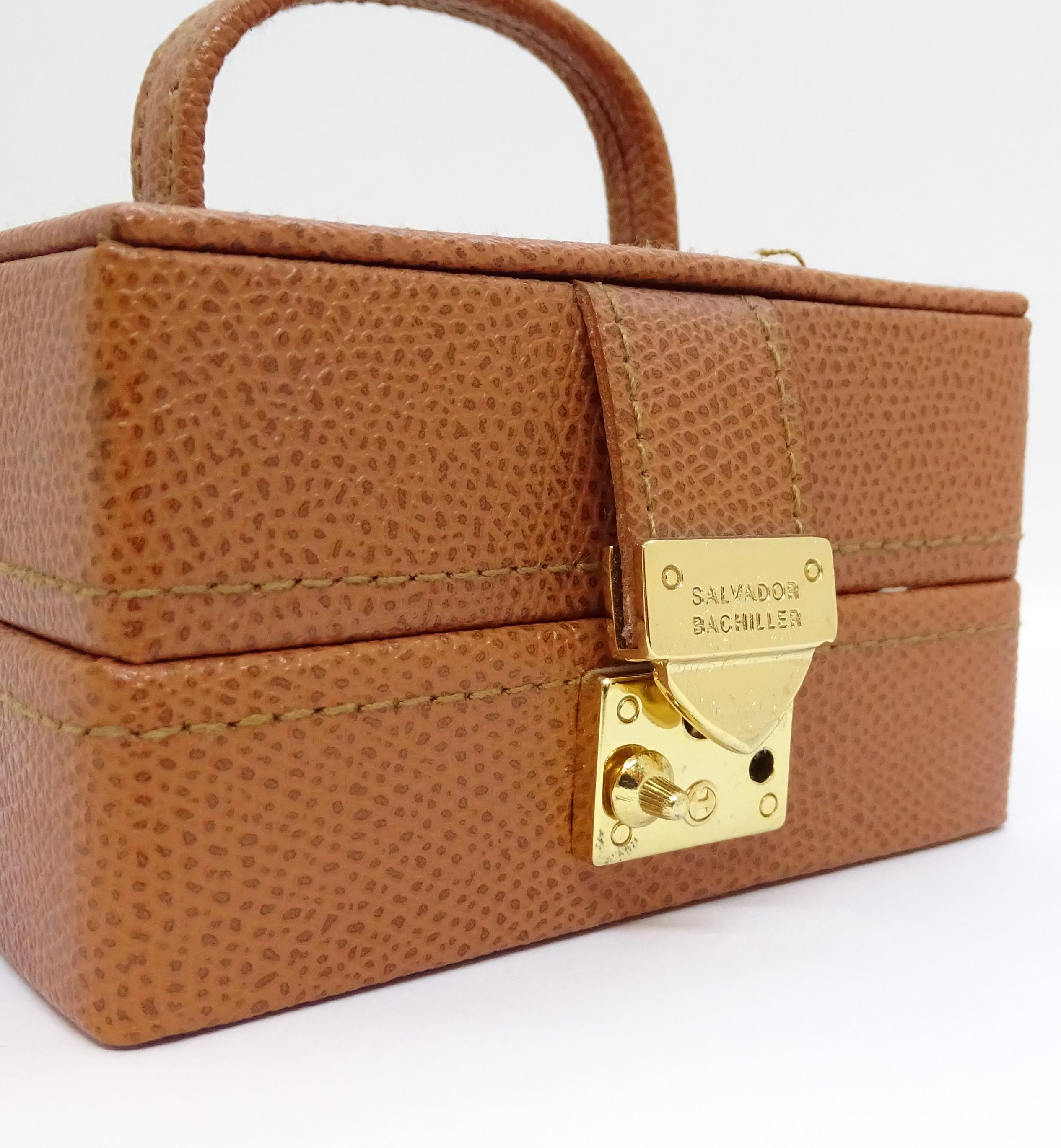 Salvador Bachiller Camel  briefcase, jewelry box  leather gold-plated brass For Sale 6