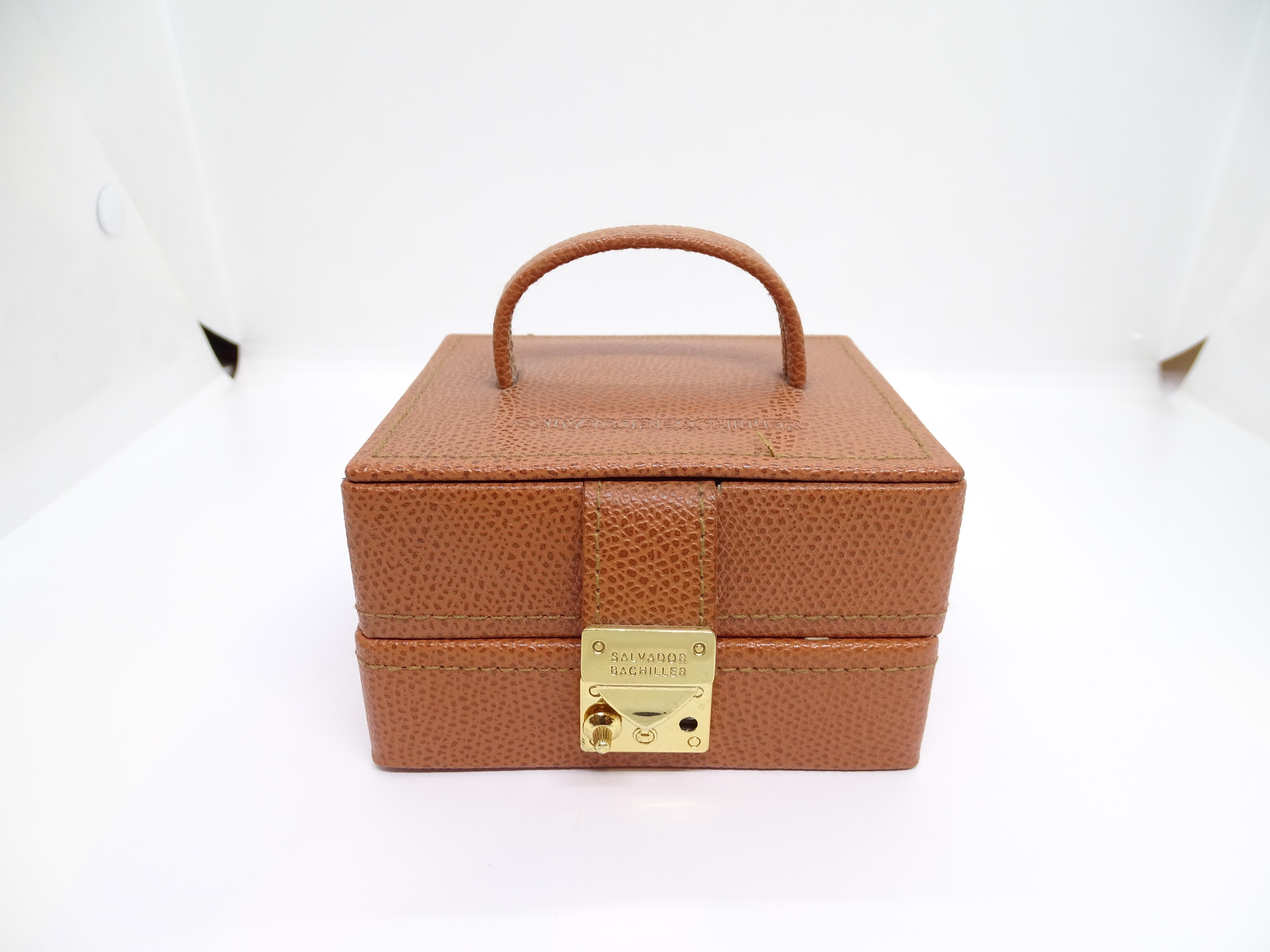 Salvador Bachiller Camel  briefcase, jewelry box  leather gold-plated brass For Sale 3