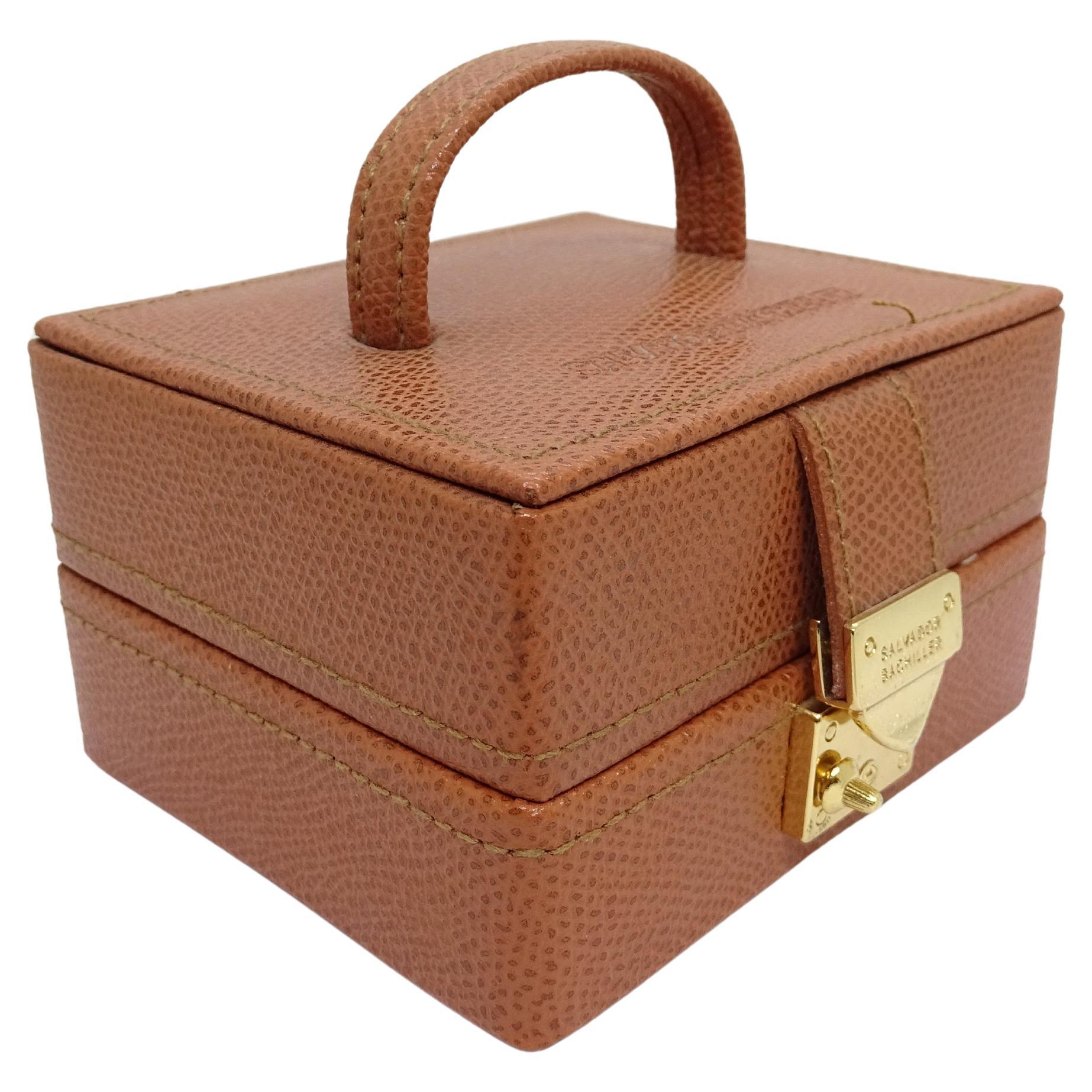 Salvador Bachiller Camel  briefcase, jewelry box  leather gold-plated brass For Sale