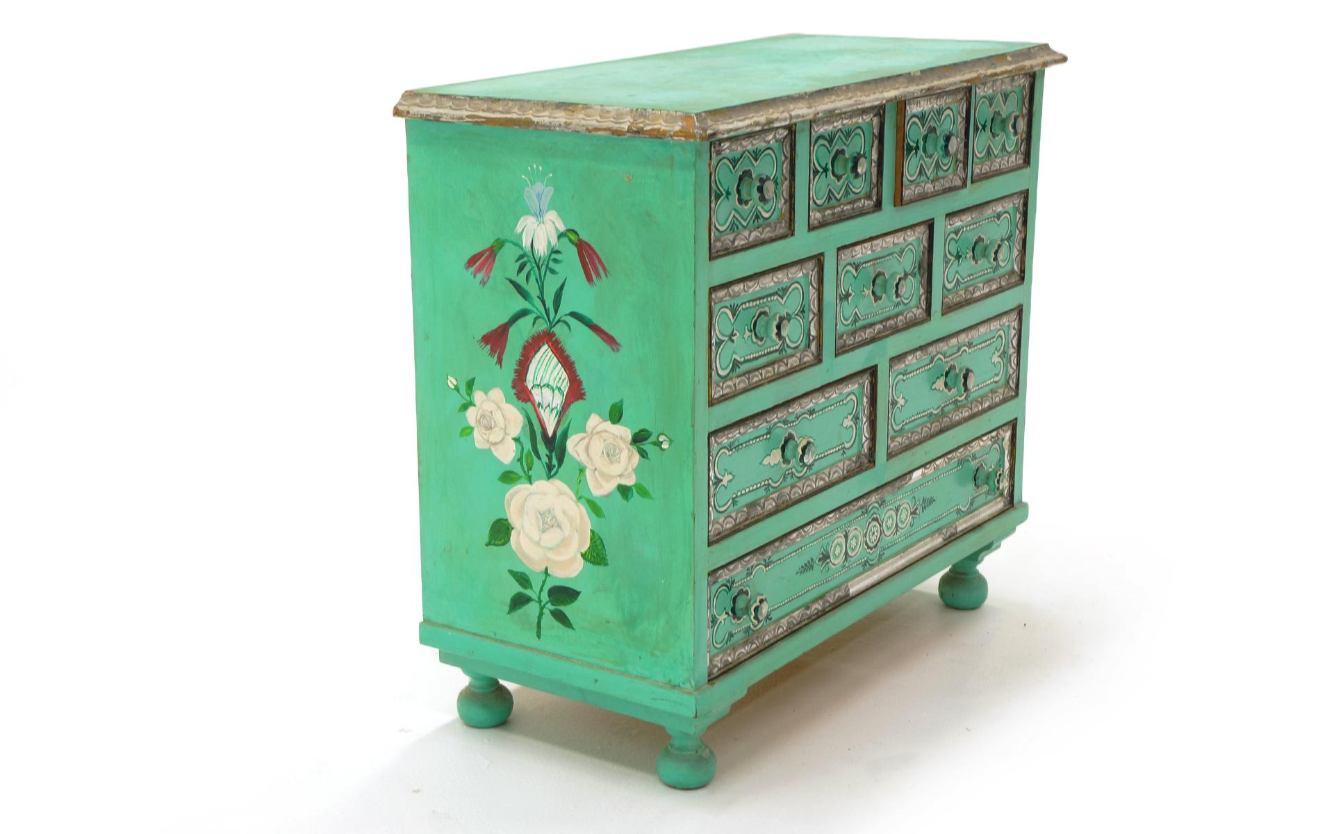 Folk Art Salvador Corona Hand Painted Cabinet, Mexico / Tucson, 1940s, Signed For Sale