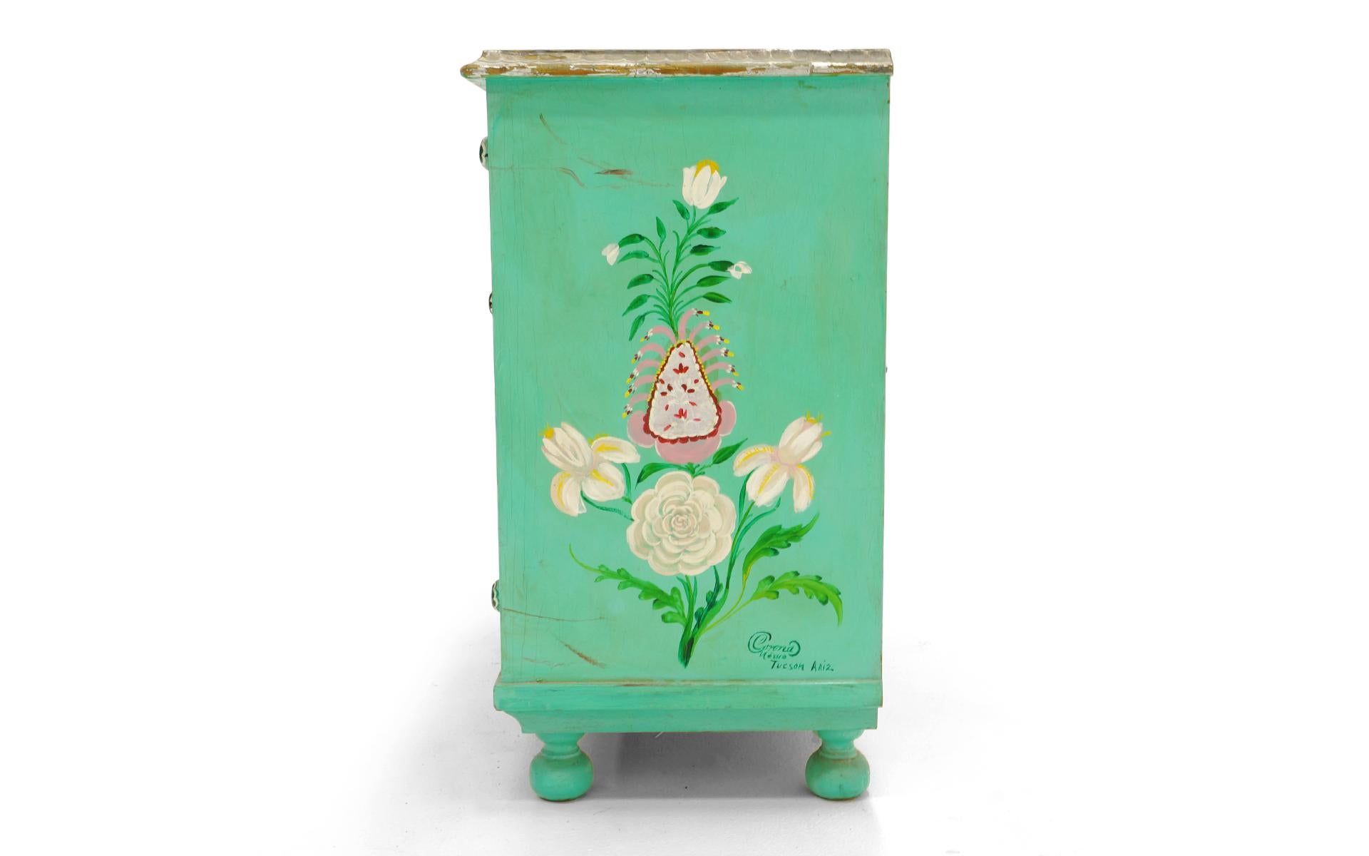 American Salvador Corona Hand Painted Cabinet, Mexico / Tucson, 1940s, Signed For Sale