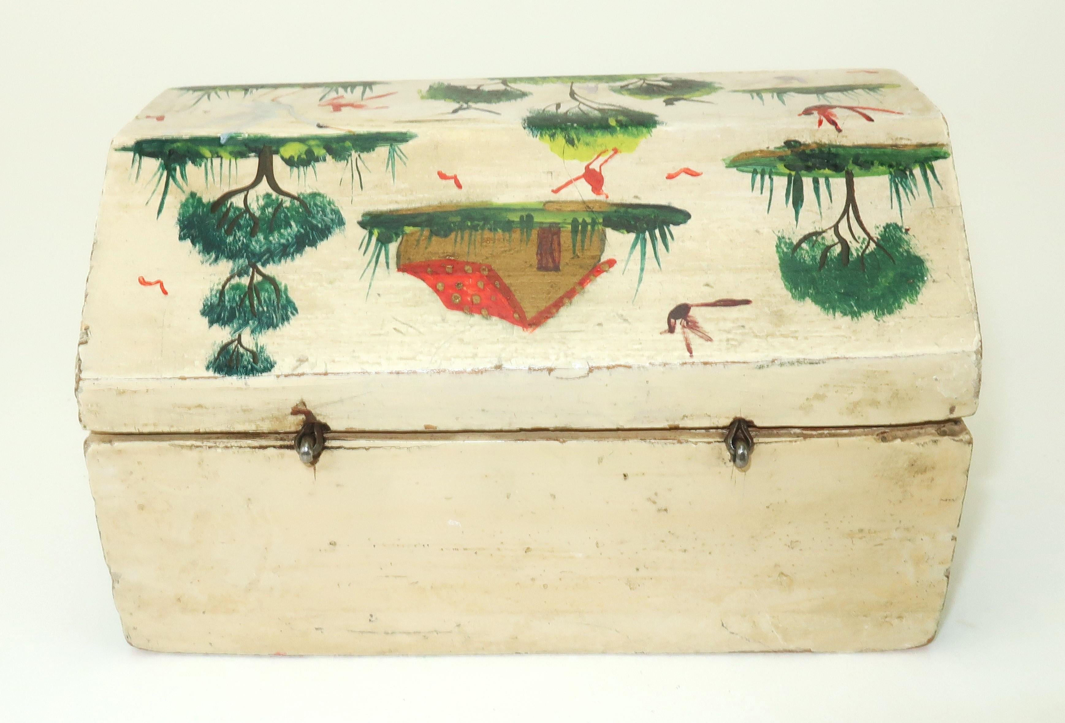 Salvador Corona Hand Painted Mexican Folk Art Wood Box, C.1930 3