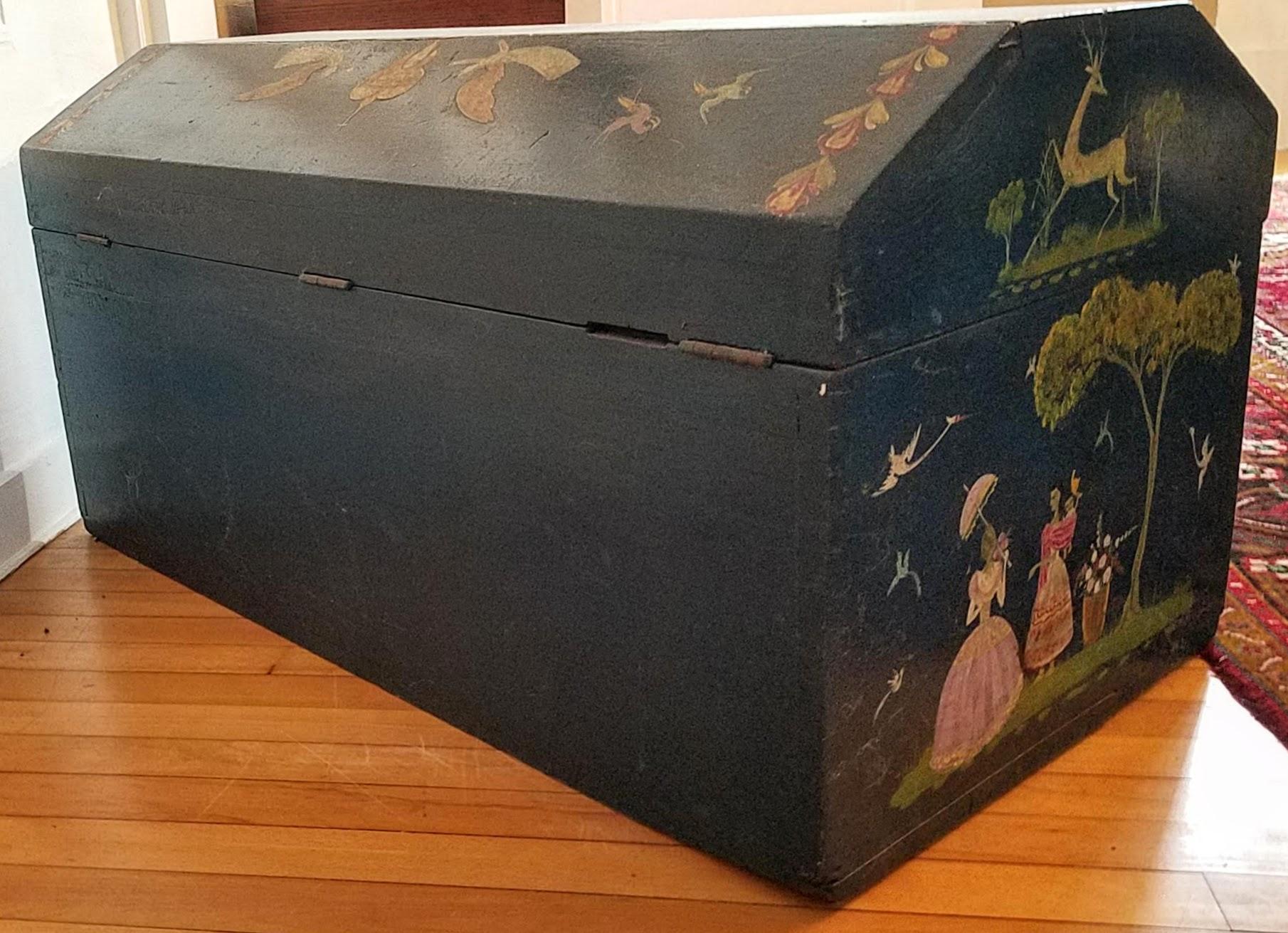 Salvador Corona Painted Blanket Chest, Mexico, circa 1940 In Good Condition In Camden, ME