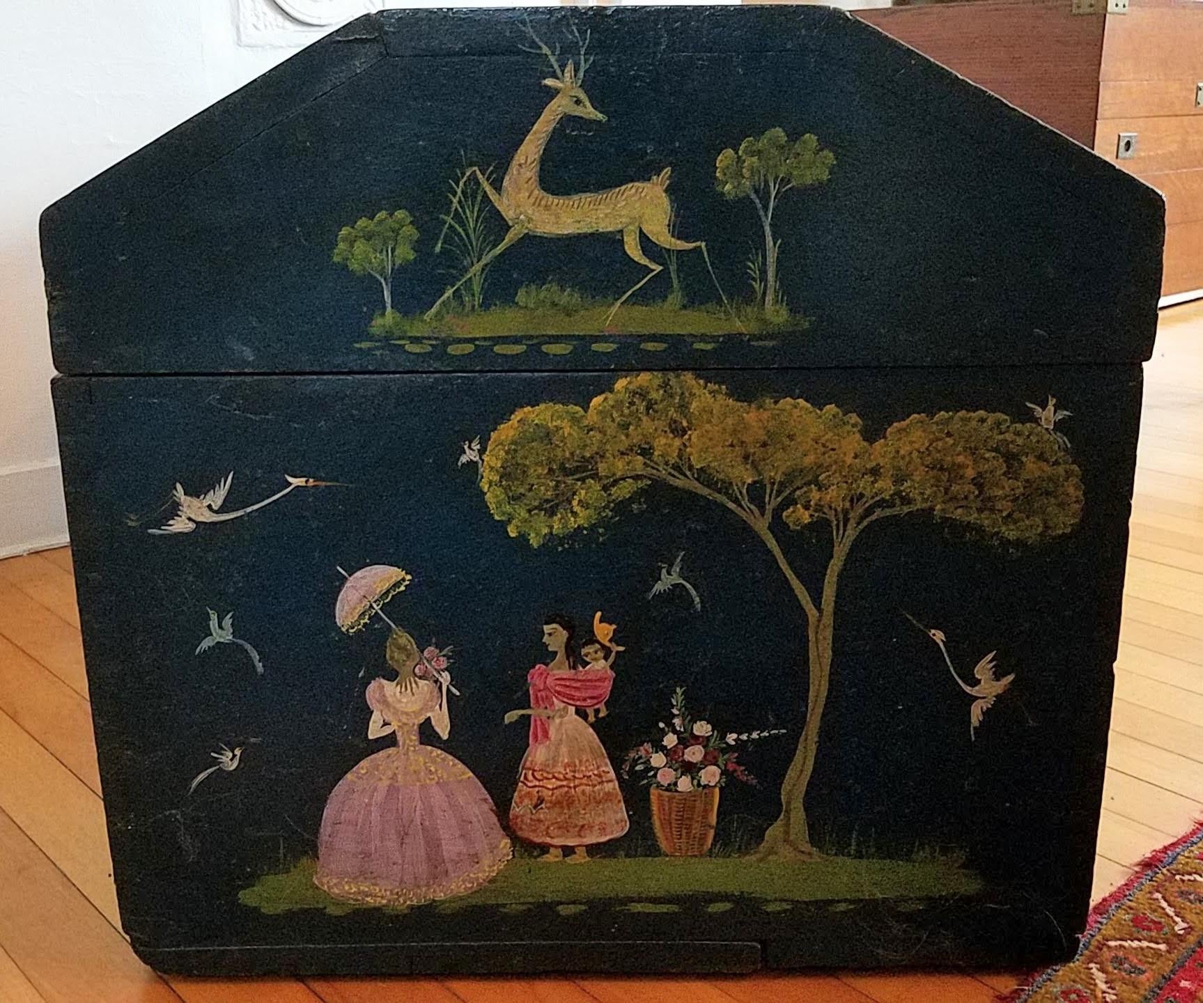 Hand-Painted Salvador Corona Painted Blanket Chest, Mexico, circa 1940