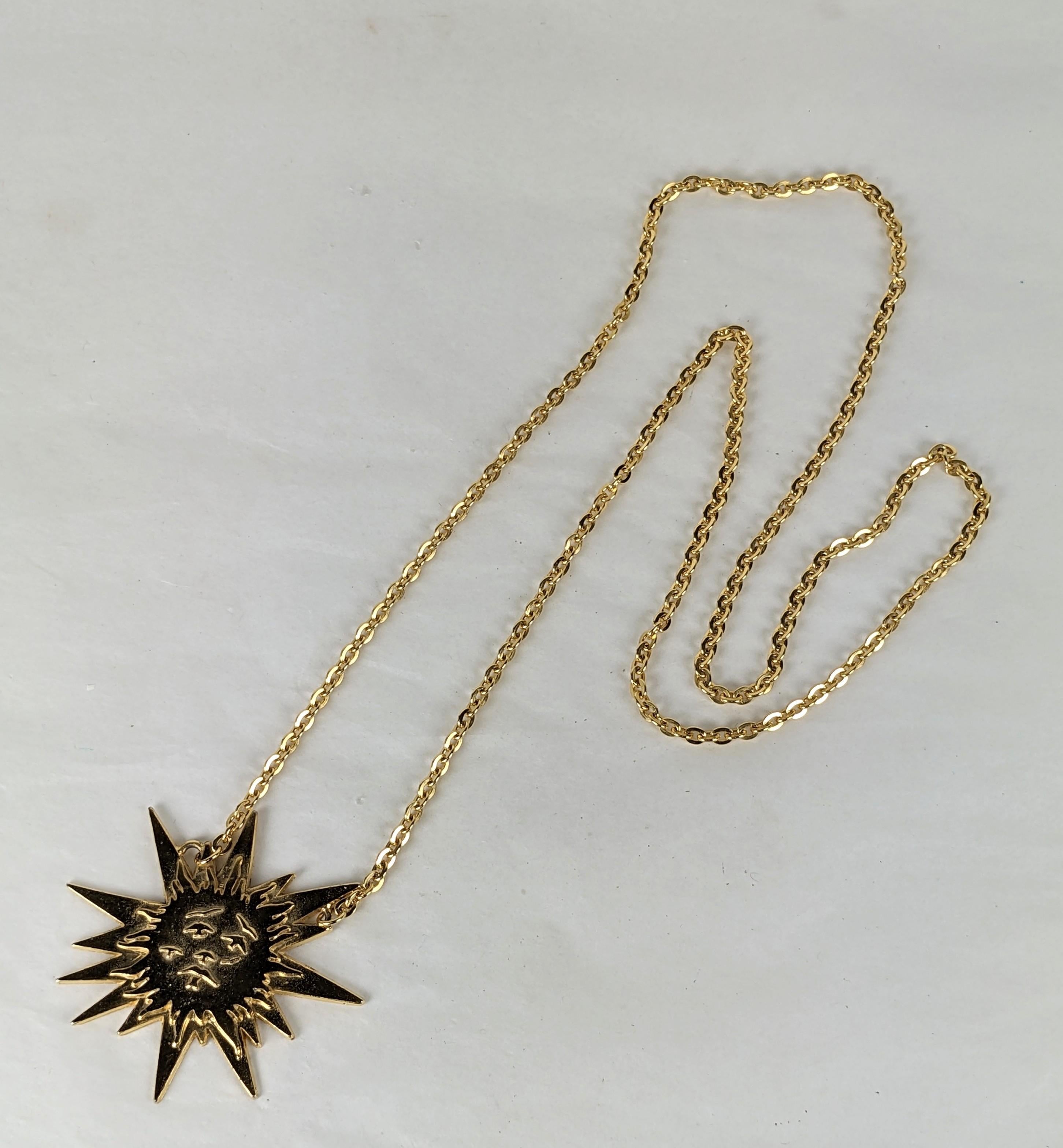 Salvador Dail Le Roi Soleil Rare Pendant Necklace made for the perfume launch.
Le Roi Soleil is a perfume by Elsa Schiaparelli produced in 1947, to celebrate the end of the World War by recalling the glory days of the Louis XIV. Le RoiSoleil was re