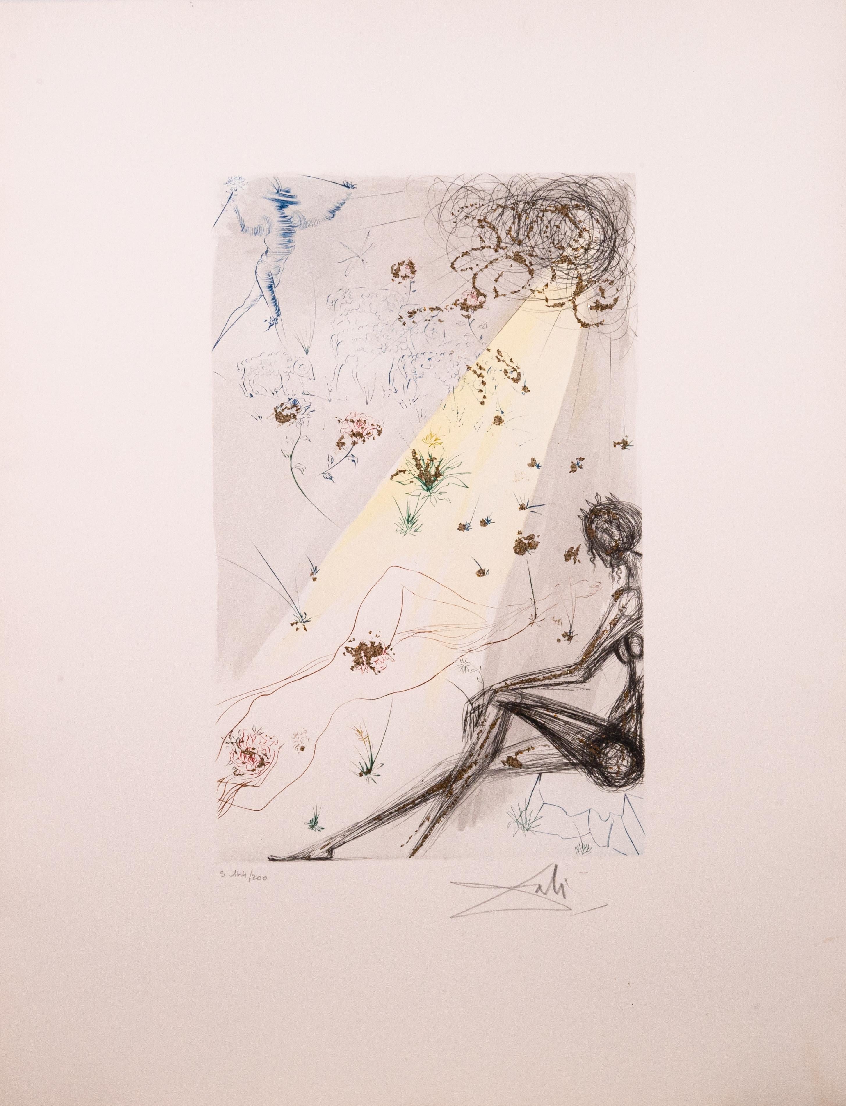 12 œuvres de Salvador Dali : Song of Songs signé Gravure moderne, aquatinte, poussière d'or en vente 6