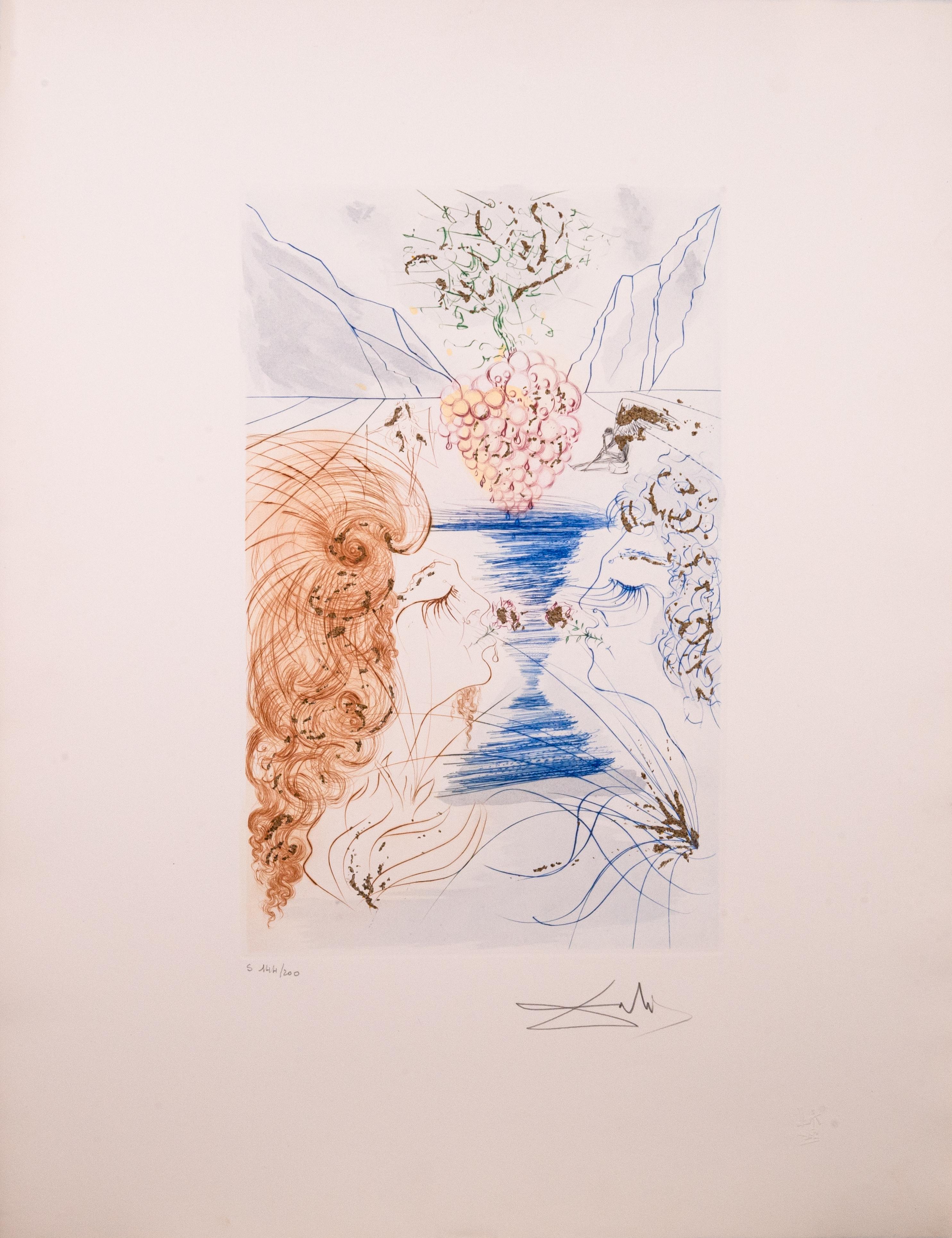 12 œuvres de Salvador Dali : Song of Songs signé Gravure moderne, aquatinte, poussière d'or en vente 8