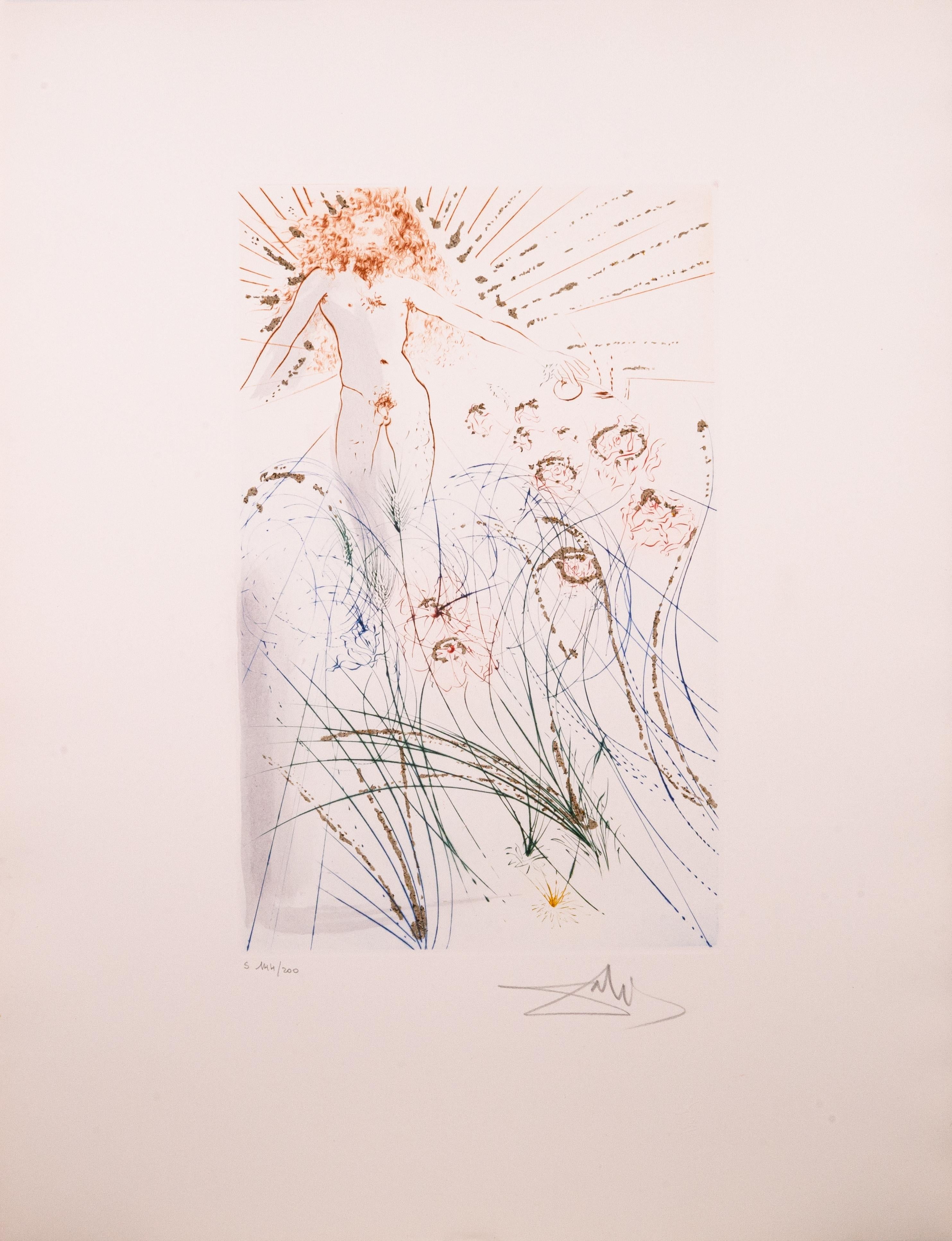 Papier 12 œuvres de Salvador Dali : Song of Songs signé Gravure moderne, aquatinte, poussière d'or en vente