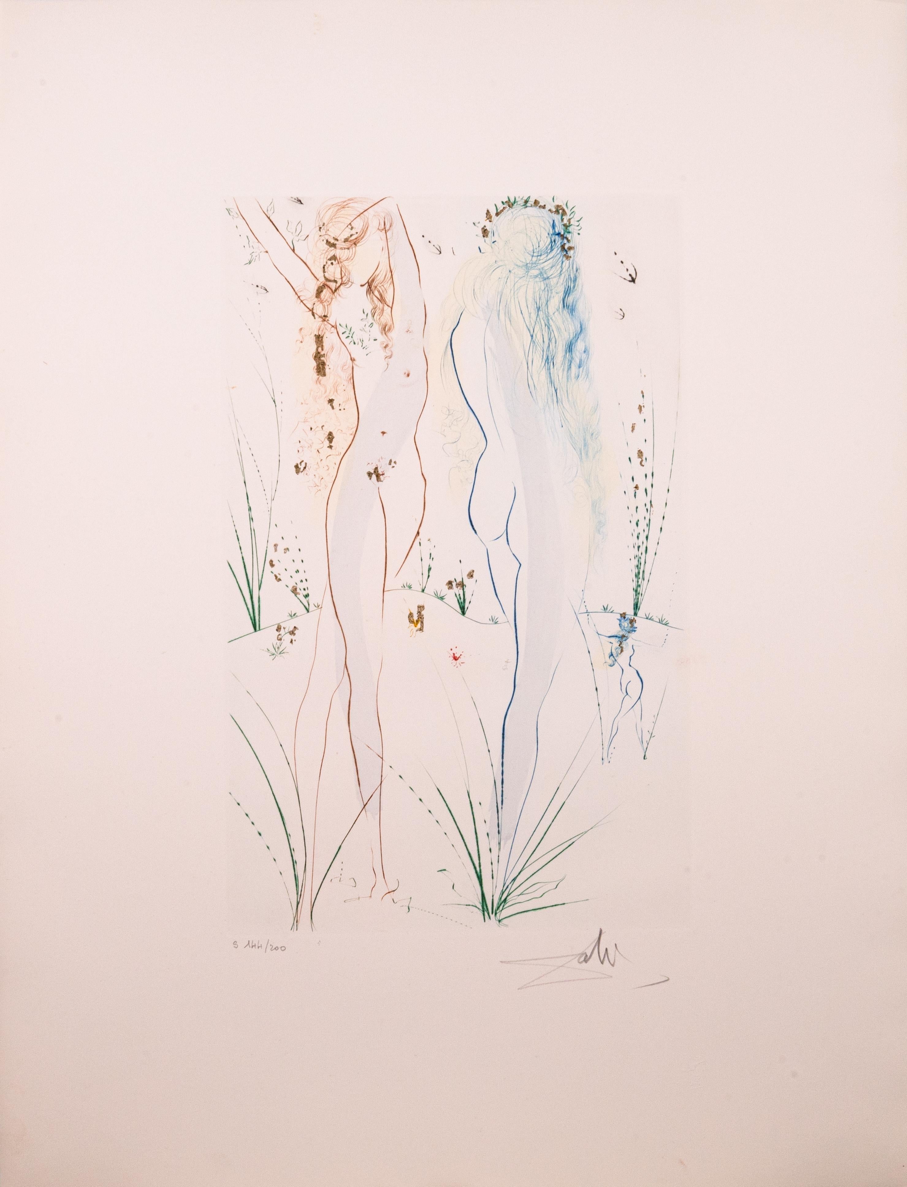 12 œuvres de Salvador Dali : Song of Songs signé Gravure moderne, aquatinte, poussière d'or en vente 1