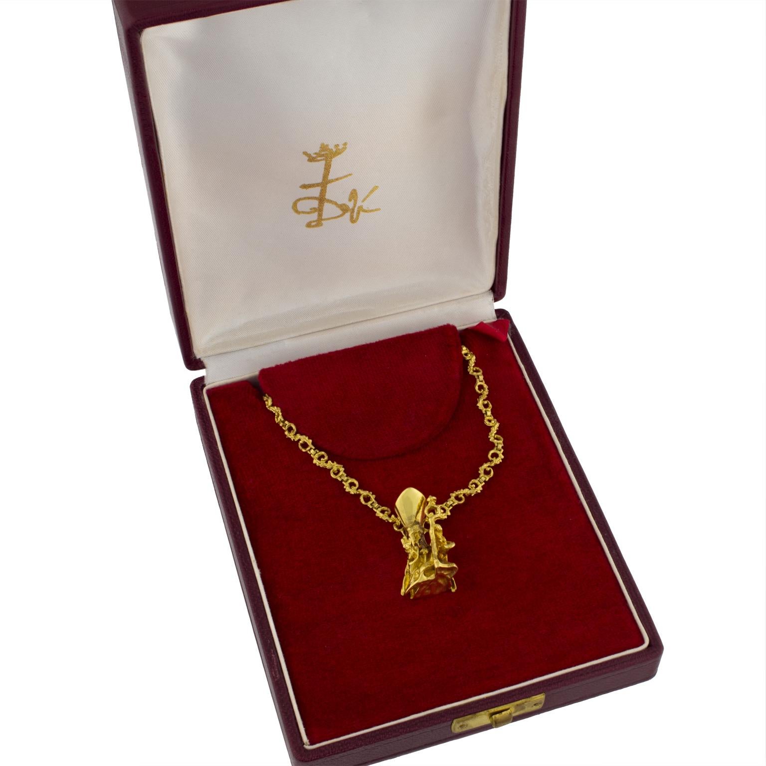 Women's or Men's Salvador Dalí 18 Karat Yellow Gold Pendant and Chain Necklace