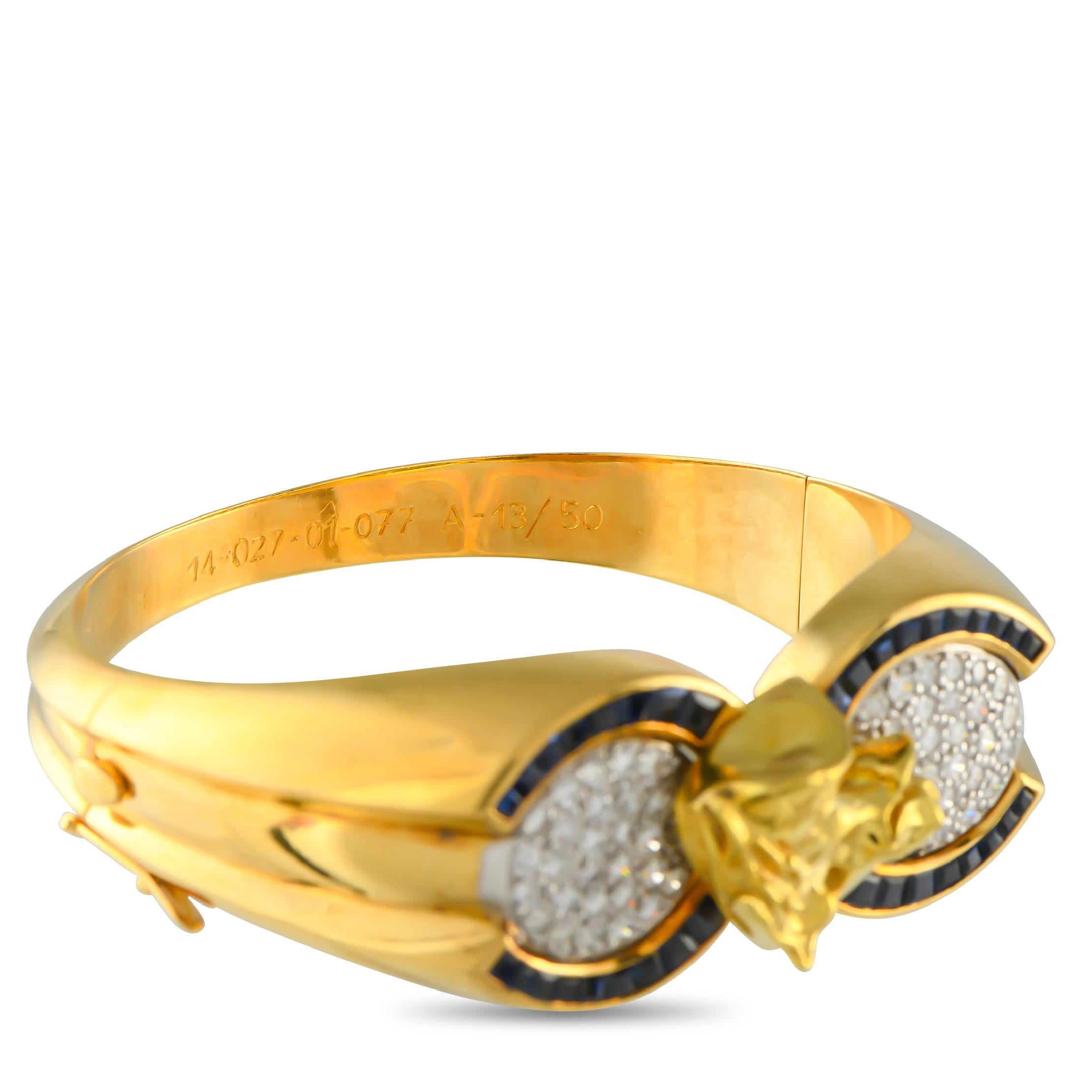 Salvador Dali Bracelet cheval en or jaune 18 carats avec 1,95 carat de diamants et saphirs Excellent état - En vente à Southampton, PA