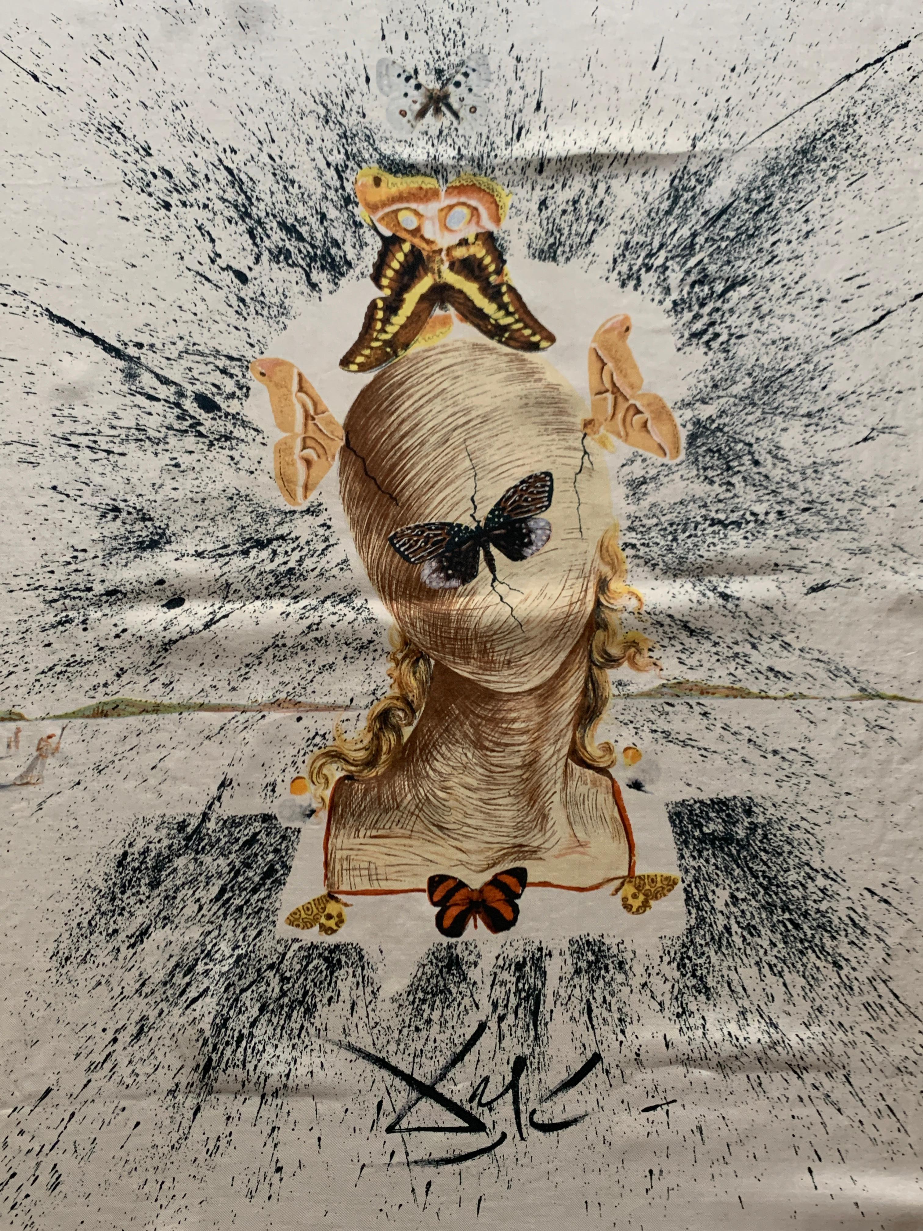Salvador Dali Surrealistischer Seidenmoth-Schal, 1950er Jahre (Beige) im Angebot