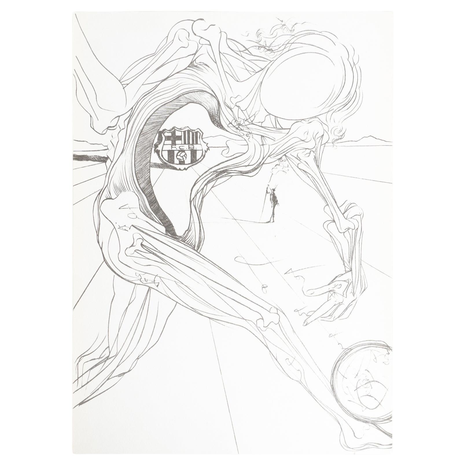 Salvador Dali 75° Anniversario F.C. Barcellona Litografia astratta su carta, 2001
