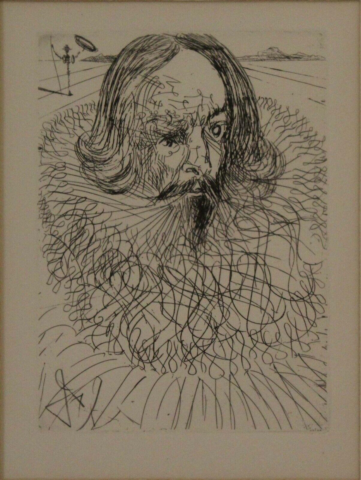 Le Shoppe Too in Michigan is offering an exquisite etching titled Cervantes by Spanish surrealist artist Salvador Dali. In the subject of Cervantes, Salvador Dali has captured the nobility and grandeur of the great author. From his Spanish Immortals