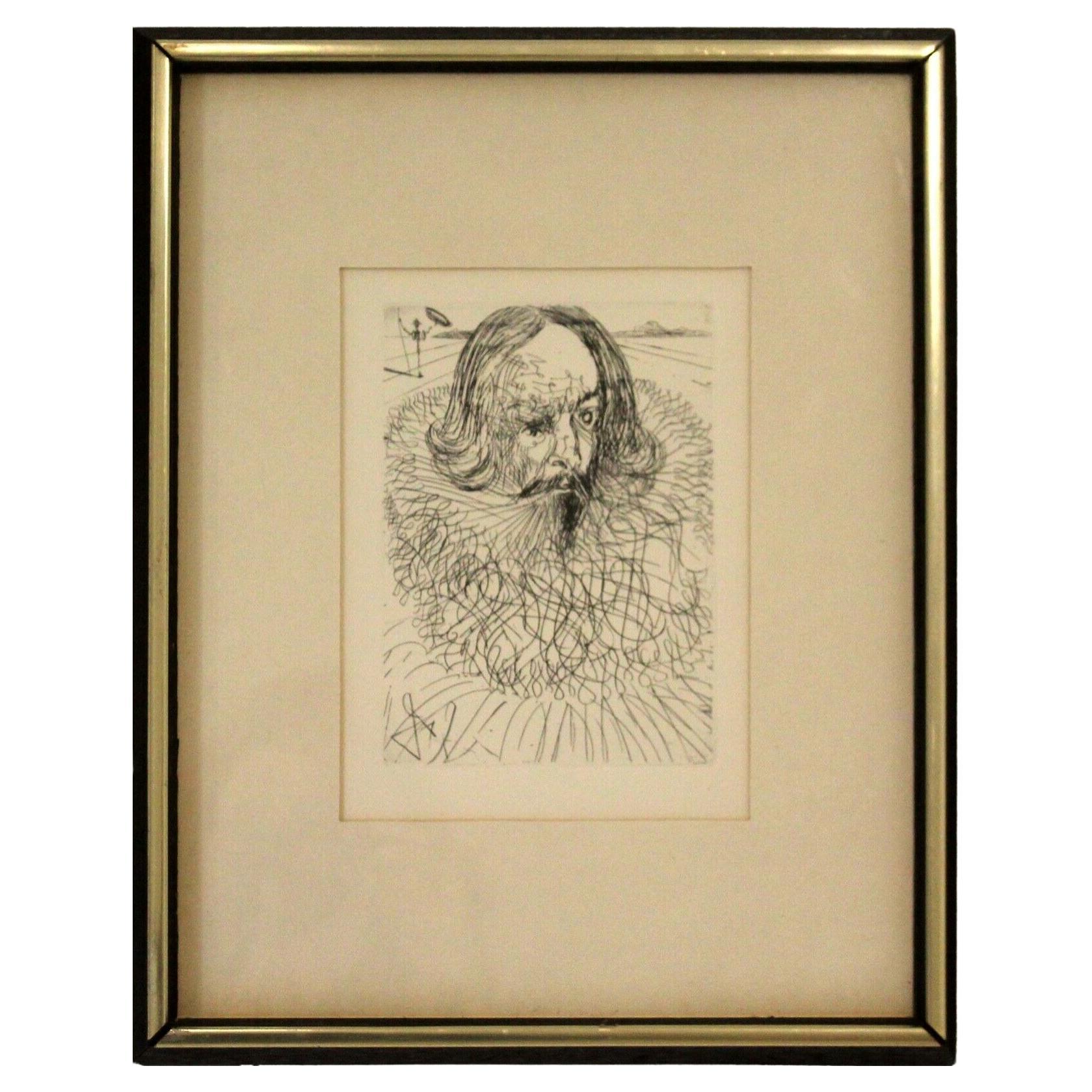 Salvador Dali Cervantes Modern Etching Signed in the Plate Framed
