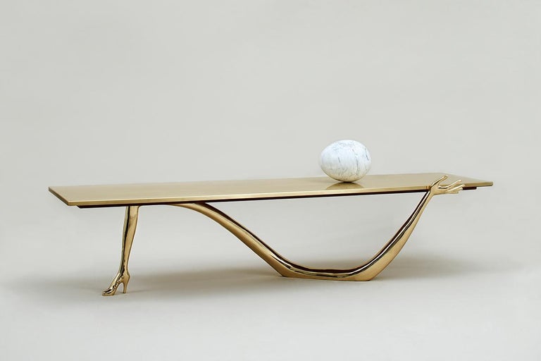 Modern Salvador Dali Contemporary Brass Carrara Marble Low Table, Sculpture For Sale