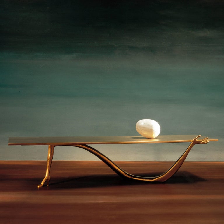 Spanish Salvador Dali Contemporary Brass Carrara Marble Low Table, Sculpture For Sale
