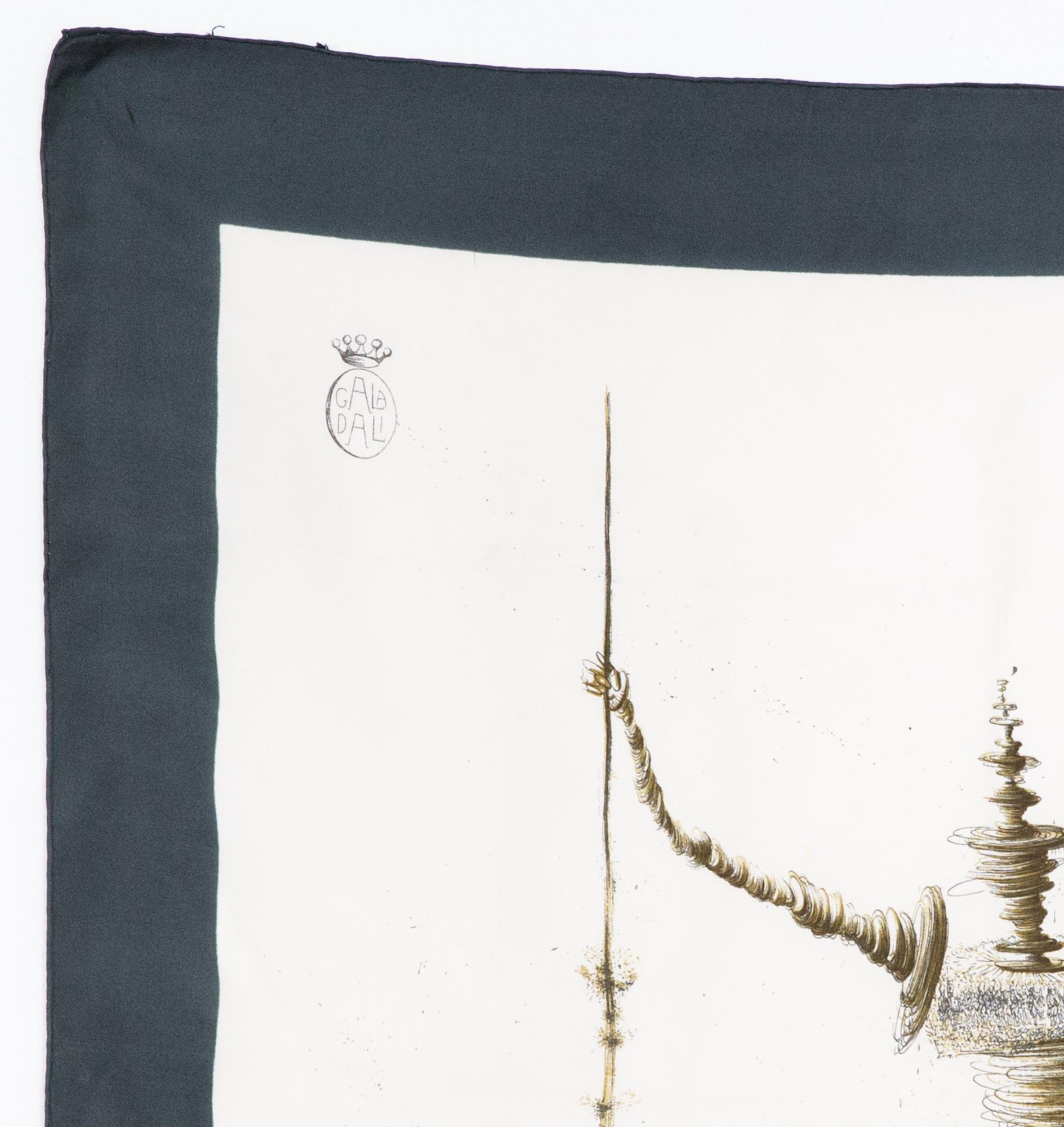 Salvador Dali Don Quichotte silk scarf featuring a Gala and a Dali signature. 
Circa 1985
In good vintage condition. Made in France.
29.5in. (75cm)  X 29.5in. (75cm)
We guarantee you will receive this  iconic item as described and showed on