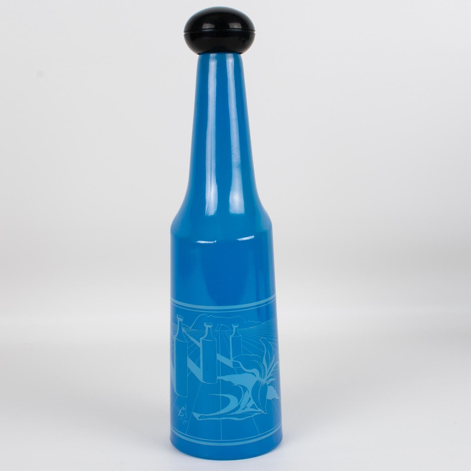 Salvador Dali for Rosso Antico, Blue Glass Bar Bottles, a trio, circa 1970 For Sale 6