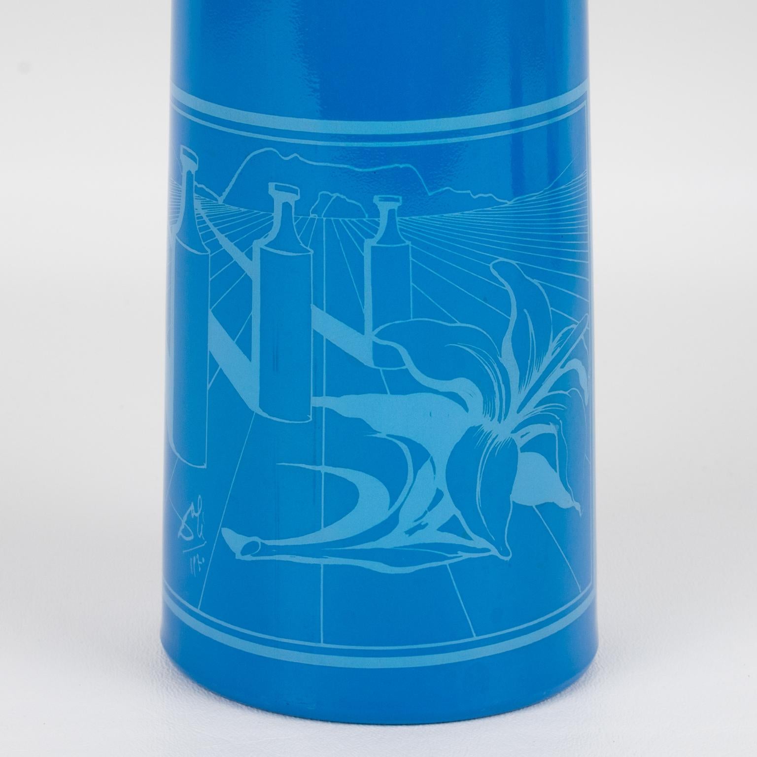 Salvador Dali for Rosso Antico, Blue Glass Bar Bottles, a trio, circa 1970 For Sale 7