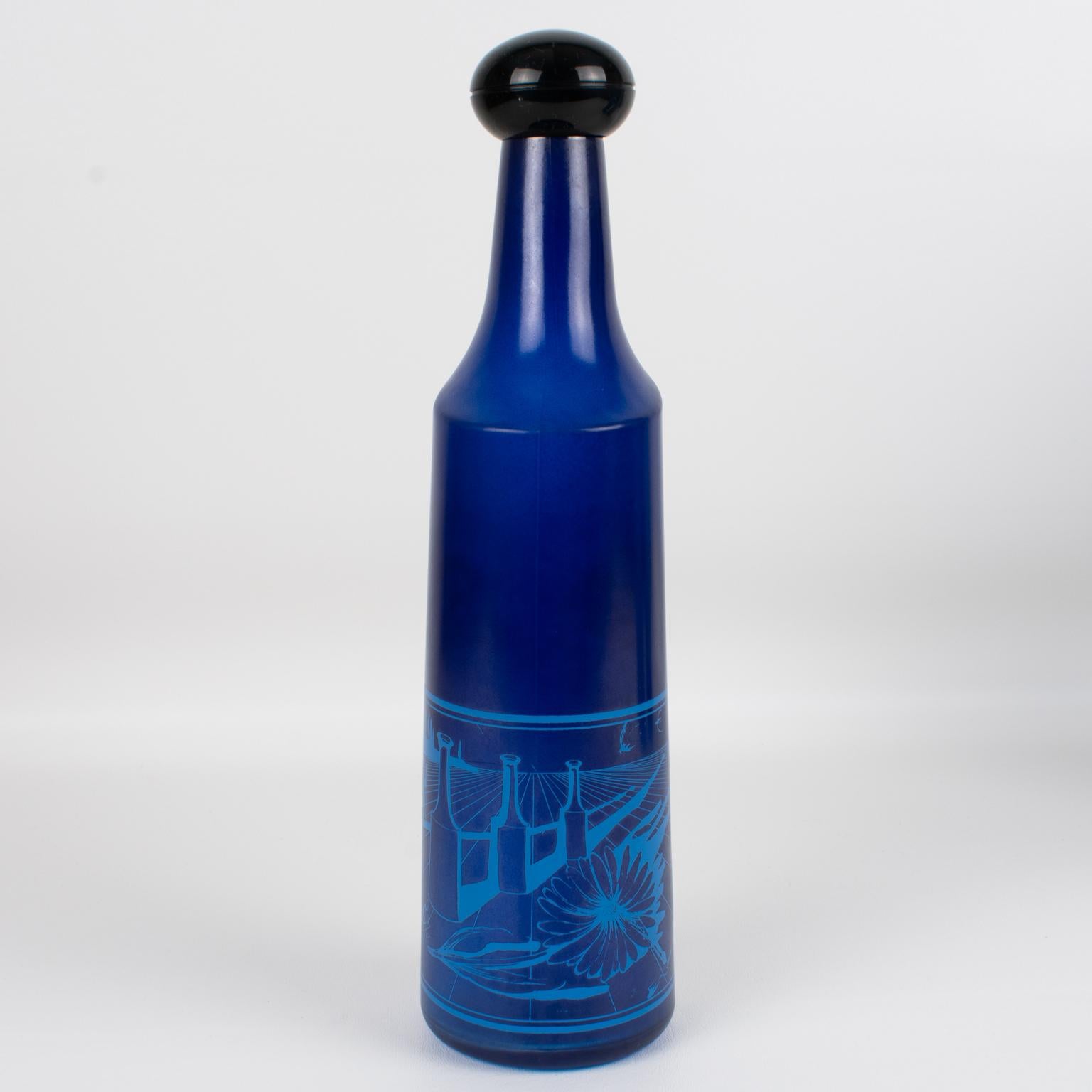 Salvador Dali for Rosso Antico, Blue Glass Bar Bottles, a trio, circa 1970 For Sale 9