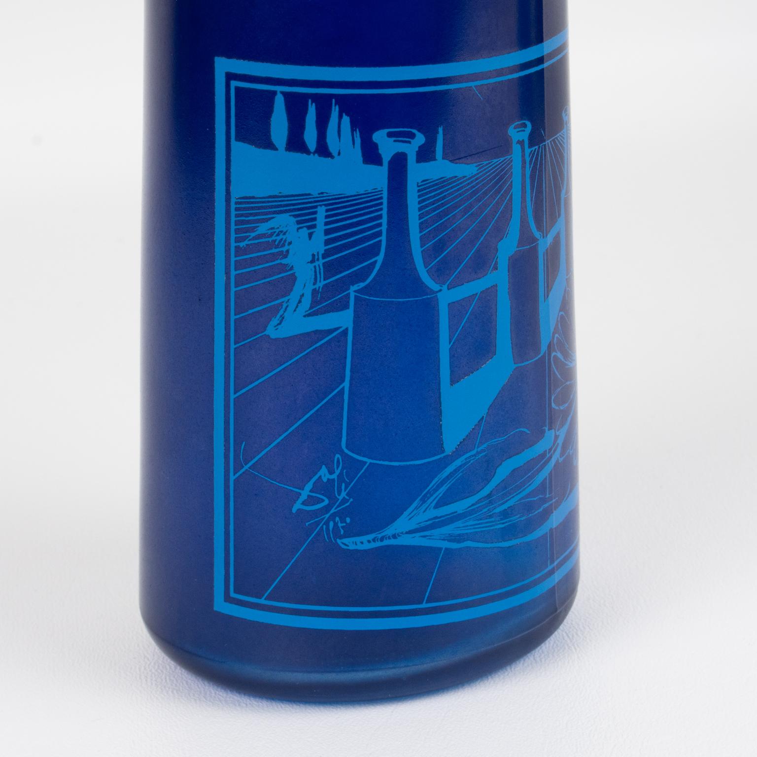 Salvador Dali for Rosso Antico, Blue Glass Bar Bottles, a trio, circa 1970 For Sale 11
