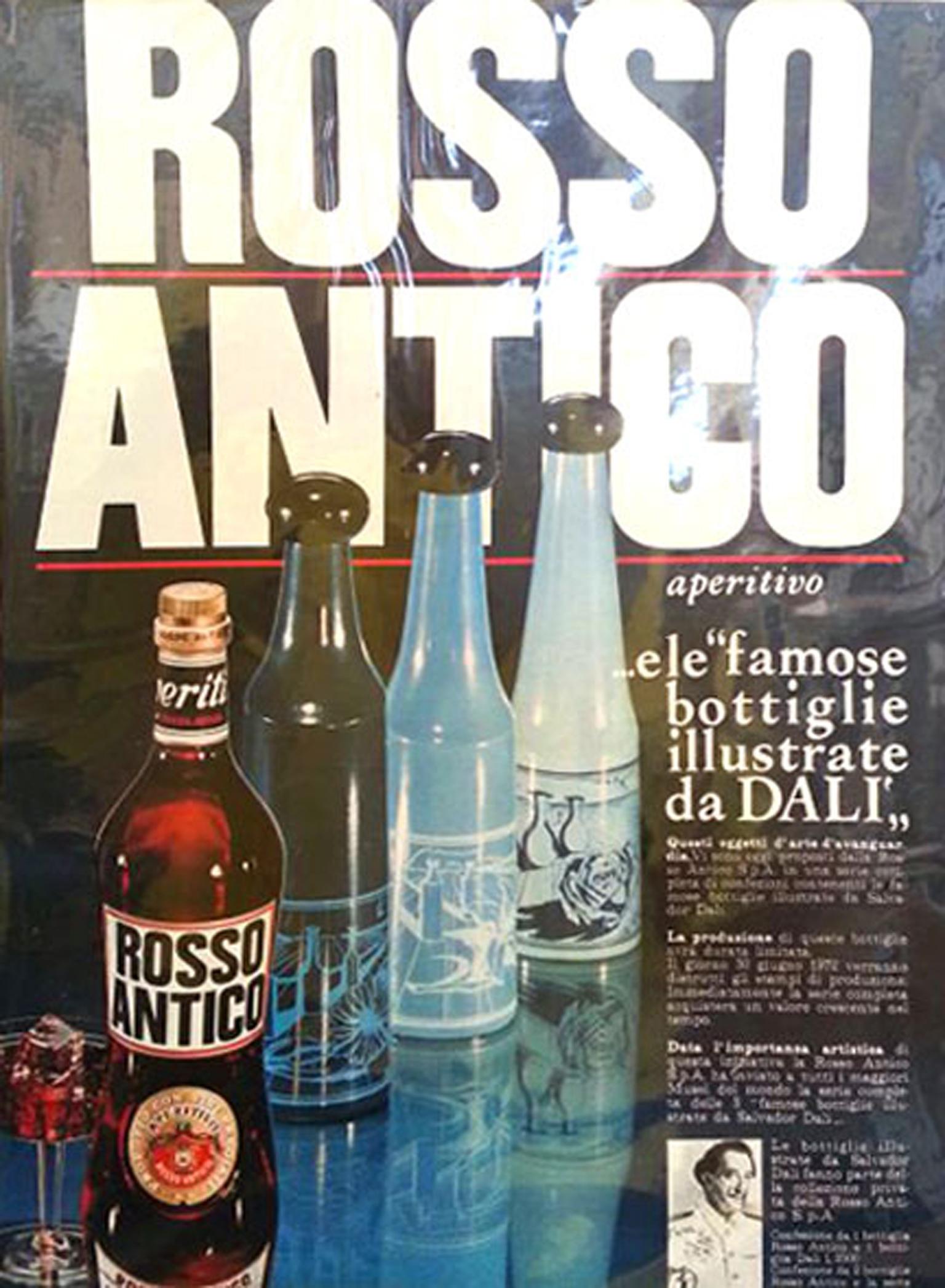 Salvador Dali for Rosso Antico, Blue Glass Bar Bottles, a trio, circa 1970 For Sale 12